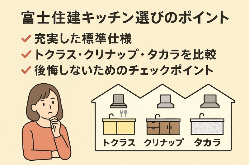 富士住建キッチンの標準仕様と3大メーカー比較